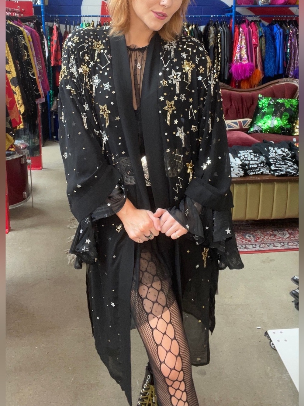 ANY OL IRON NASHVILLE “Shooting Stars” Black Embellished Star Duster - one size